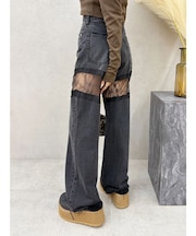 レースドッキングワイドデニムパンツ