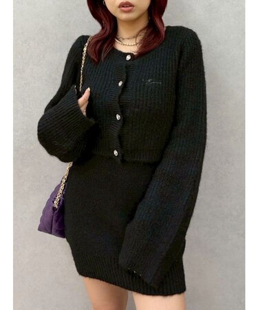 ワンポイントアンサンブルニットワンピース