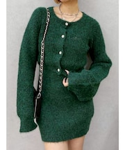 ワンポイントアンサンブルニットワンピース