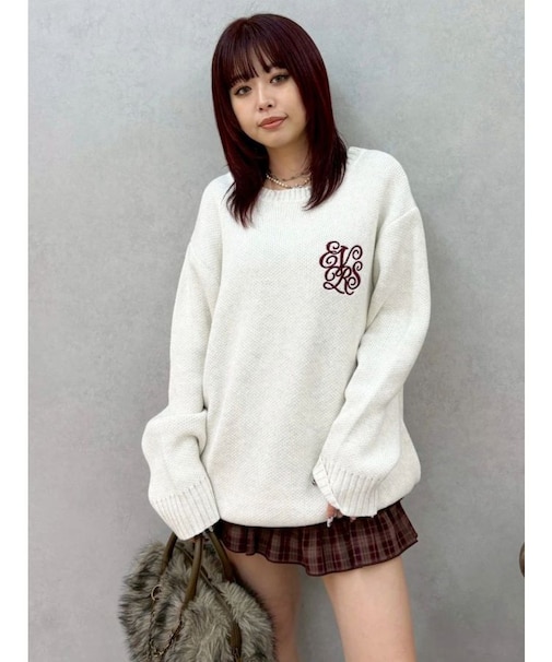 ワンポイントバックオープンニットトップス