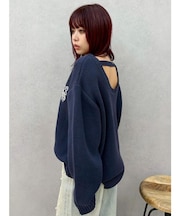 ワンポイントバックオープンニットトップス