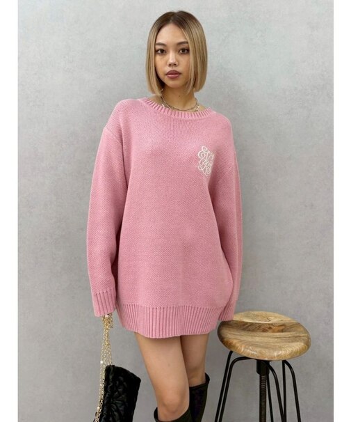 ワンポイントバックオープンニットトップス