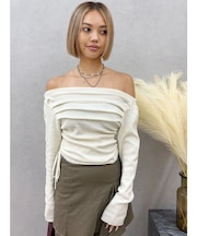 サイドドロストオフショルニットトップス