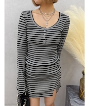 ヘンリーネックカットミニワンピース