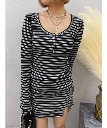 ヘンリーネックカットミニワンピース