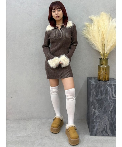 フェザーコンビニットミニワンピース