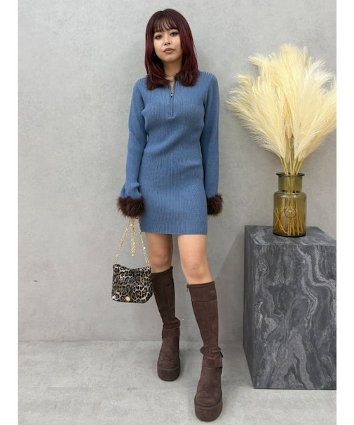 フェザーコンビニットミニワンピース