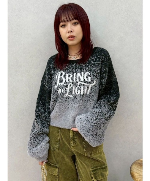 ロゴシャギーニットトップス