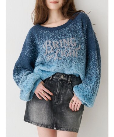 ロゴシャギーニットトップス