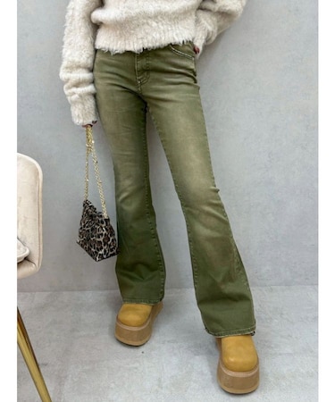 カラーヴィンテージライクストレッチフレアデニムパンツ