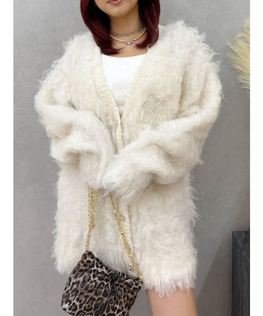 ビジューシャギーニットカーディガン