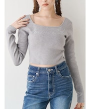 ラインストーンロゴニットトップス