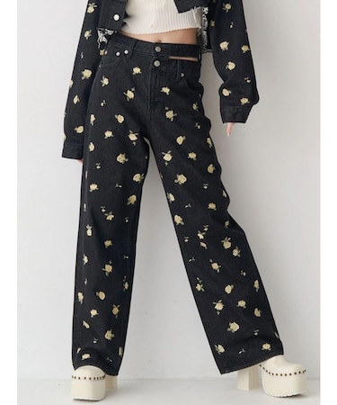 Embroideryカットアウトワイドデニムパンツ【セットアップ着用可能】