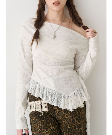 レースドッキングアシンメトリートップス