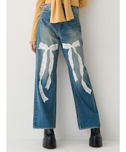 リボンレースワイドデニムパンツ