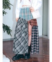 チェックドッキングロングスカート