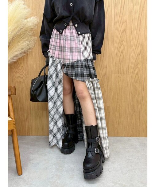 チェックドッキングロングスカート