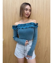 フリルピグメントニットトップス