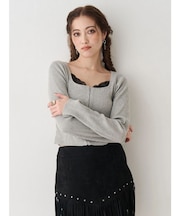 フロントホックレースドッキングニットトップス