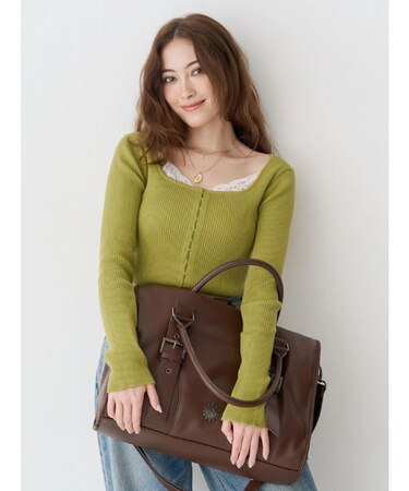 フロントホックレースドッキングニットトップス