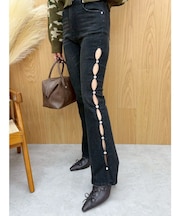 サイドビジューフレアデニムパンツ