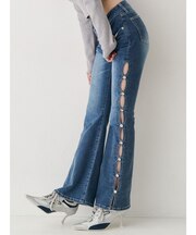 サイドビジューフレアデニムパンツ