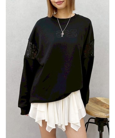 レースEmbroideryスウェットトップス