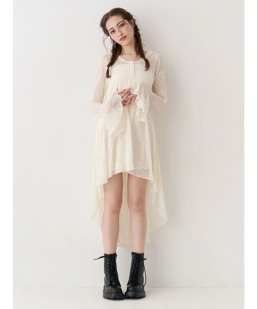 レースイレヘムフーディワンピース