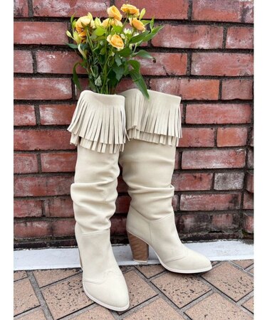 フリンジデザインロングブーツ