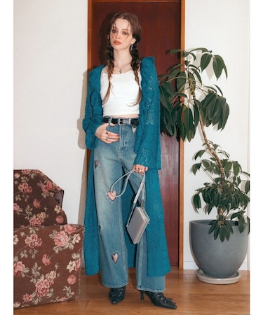 オープンニットロングカーディガン