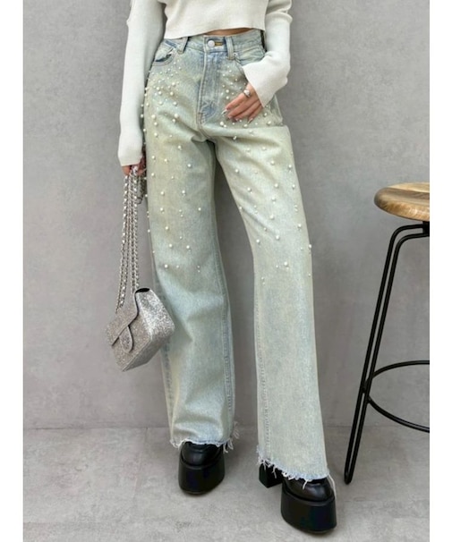 bijouワイドデニムパンツ