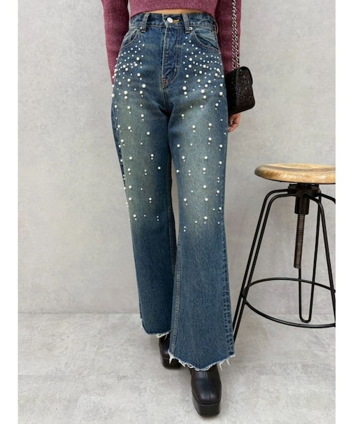 bijouワイドデニムパンツ