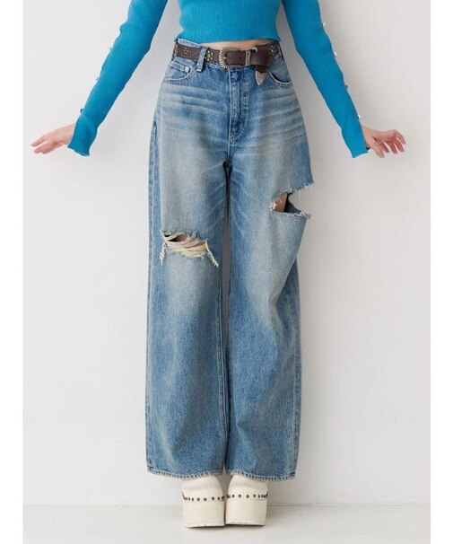 カットアウトワイドデニムパンツ【セットアップ着用可能】