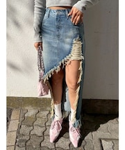 ダメージスリットロングデニムスカート【セットアップ着用可能】