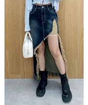 ダメージスリットロングデニムスカート【セットアップ着用可能】