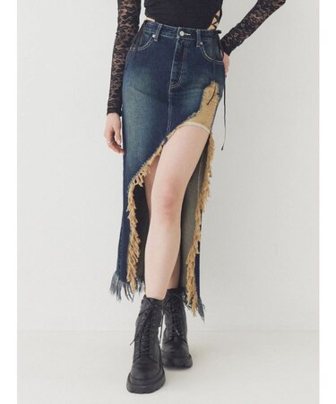 ダメージスリットロングデニムスカート【セットアップ着用可能】