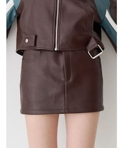 ハイウエストフェイクレザーベルトミニスカート【セットアップ着用可能】