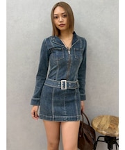 ストレッチデニムシャツミニワンピース