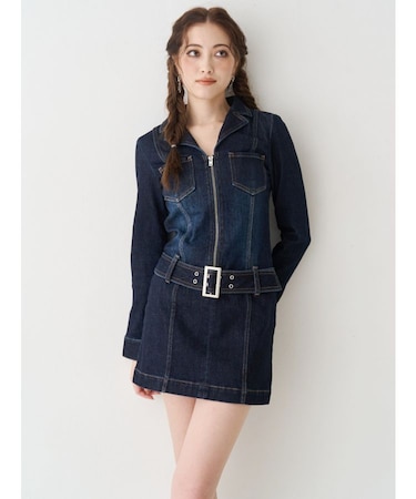 ストレッチデニムシャツミニワンピース