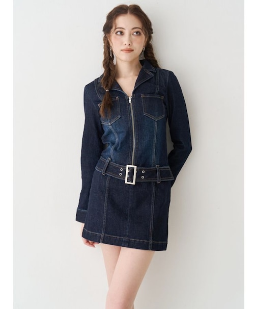 ストレッチデニムシャツミニワンピース