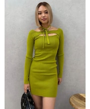 カットアウトニットミニワンピース