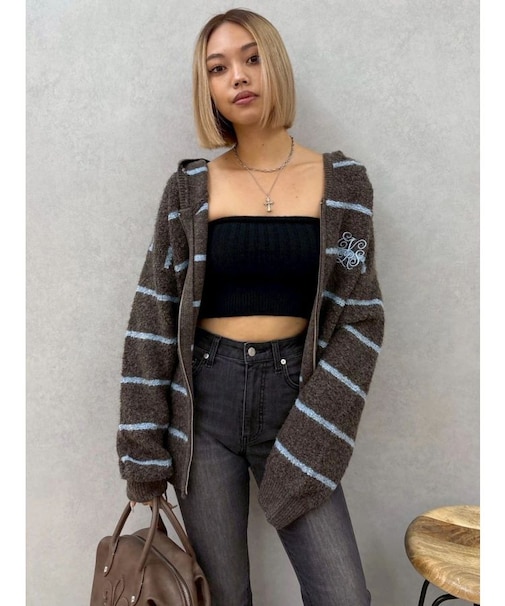 オーバーサイズフードニットトップス【セットアップ着用可能】