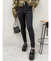 ワイドベルトハイウエストスキニーデニムパンツ