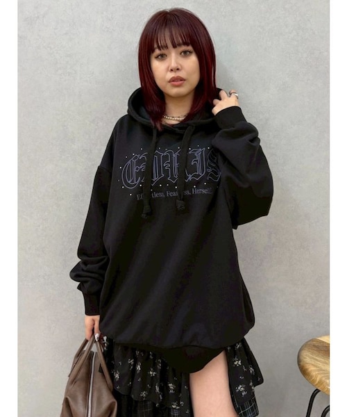 【タグ付き】EVRIS バックロゴオーバーサイズフーディー（ブラック EVRIS バックロゴオーバーサイズフーディー（ブラック） -ファッション