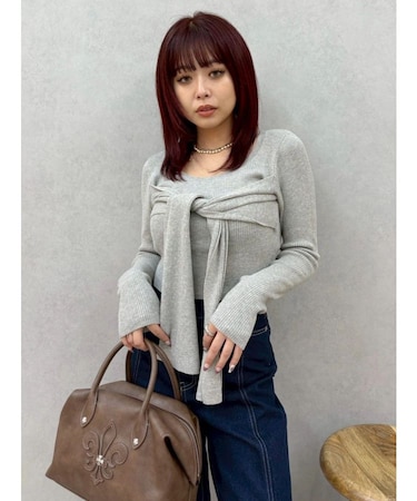 リボンデザインニットトップス