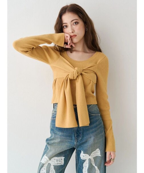 リボンデザインニットトップス