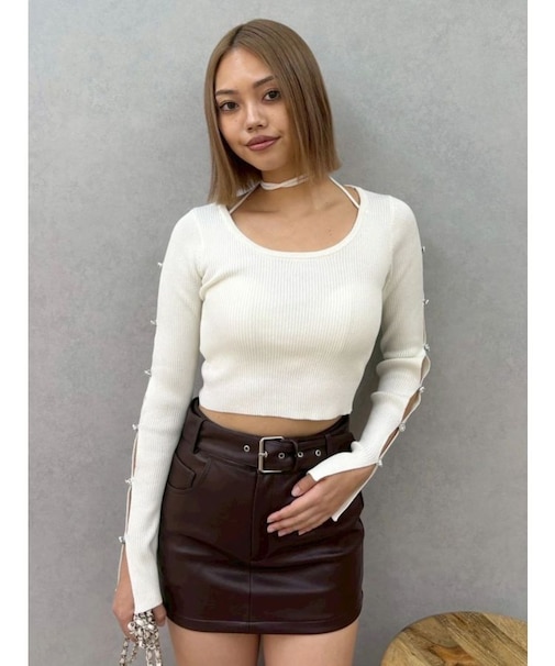 アームビジューニットトップス