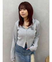 ワンポイントジップアップニットフーディー