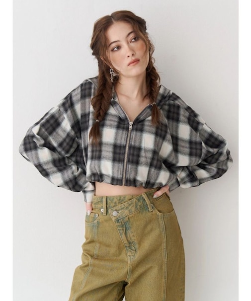 フードチェックショートシャツ