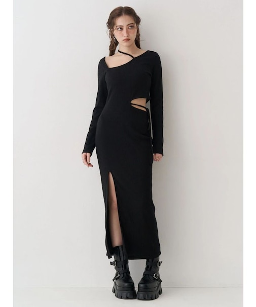 カッティングリブロングワンピース